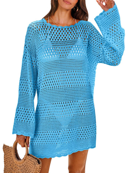 ANRABESS Women Swimsuit Crochet Swim Cover Up 2025 Summer Bathing Suit Swimwear Mesh Knit Beach Dress Vacation Outfits