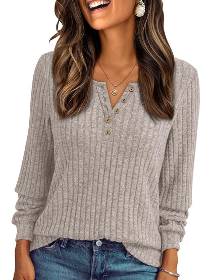 AUTOMET Long Sleeve Henley Shirts Women's Business Casual Lightweight Tunic Sweater Tops