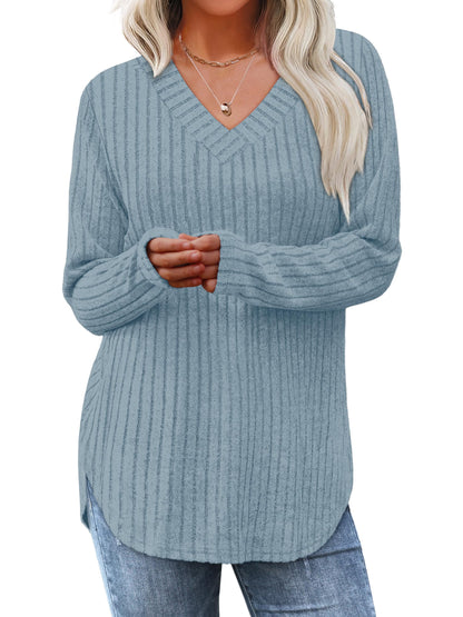WIHOLL Long Sleeve Shirts for Women V Neck Tops Tunic Fall Winter Sweaters 2025 Clothes