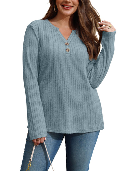 SAMPEEL Womens Sweaters Lightweight Long Sleeve Shirts V Neck Tops with Button Fall Outfits 2025