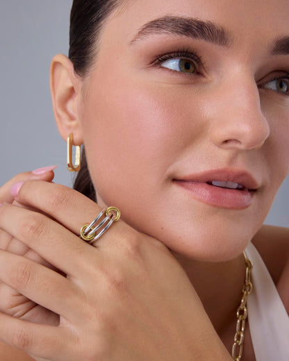 PAVOI 14K Gold Plated Interlocked Stackable Rings for Women - Statement Mixed Metals Multi Ring Stack - Cubic Zirconia Two-Toned Connected Bands Stacking Jewelry