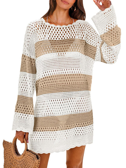 ANRABESS Women Swimsuit Crochet Swim Cover Up 2025 Summer Bathing Suit Swimwear Mesh Knit Beach Dress Vacation Outfits