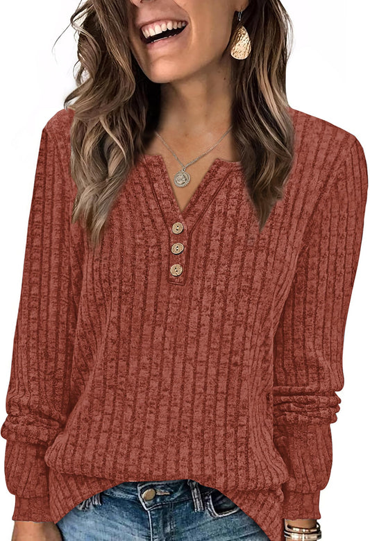 WIHOLL Sweaters for Women 2025 Long Sleeve Tops Fall Clothes Fashion Clothing V Neck Button Down Winter Thermal Shirts
