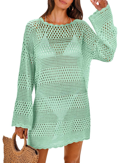 ANRABESS Women Swimsuit Crochet Swim Cover Up 2025 Summer Bathing Suit Swimwear Mesh Knit Beach Dress Vacation Outfits