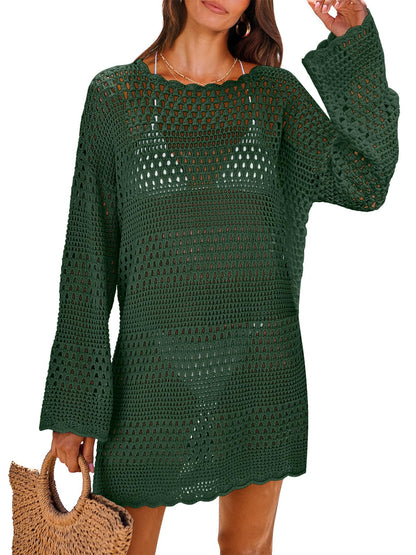 ANRABESS Women Swimsuit Crochet Swim Cover Up 2025 Summer Bathing Suit Swimwear Mesh Knit Beach Dress Vacation Outfits