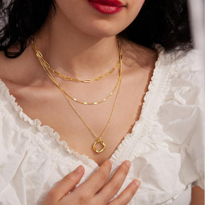 Layered Gold Necklaces for Women,Stackable Dainty 14K Gold Silver Plated Trendy Circle Paperclip Chain Pendant Choker Necklace,Simpl Diamond Cross Bow Jewelry Set Gifts for Women