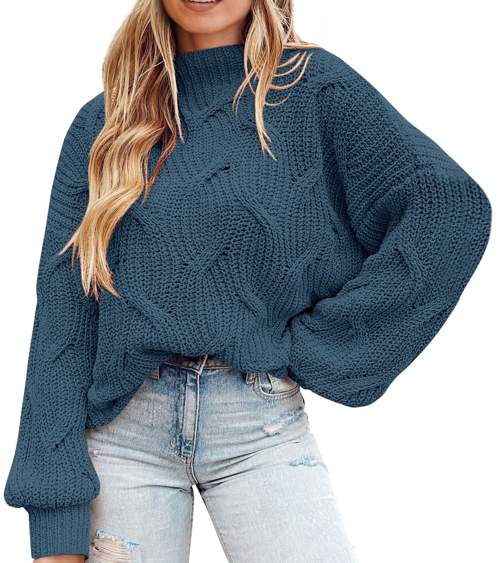 PRETTYGARDEN Women's Fall Oversized Pullover Sweaters Casual Crewneck Long Sleeve Chunky Cable Knit Blouse Top