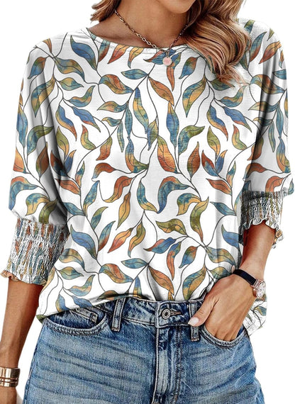 Dokotoo Women's 2025 Fashion Tops 3/4 Sleeve T-Shirts Cute Crewneck Basic Business Tees Blouses