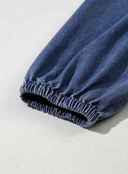 Dokotoo Denim Dress for Women Fashion Fall Casual Babydoll 2025 V Neck 3/4 Puff Sleeve Jean Dresses