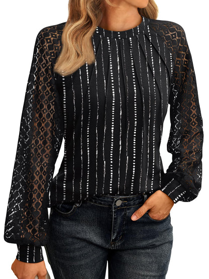 AUTOMET Womens Long Sleeve Shirts Pleated Lace Tops Fall Fashion Outfits Business Casual Blouses