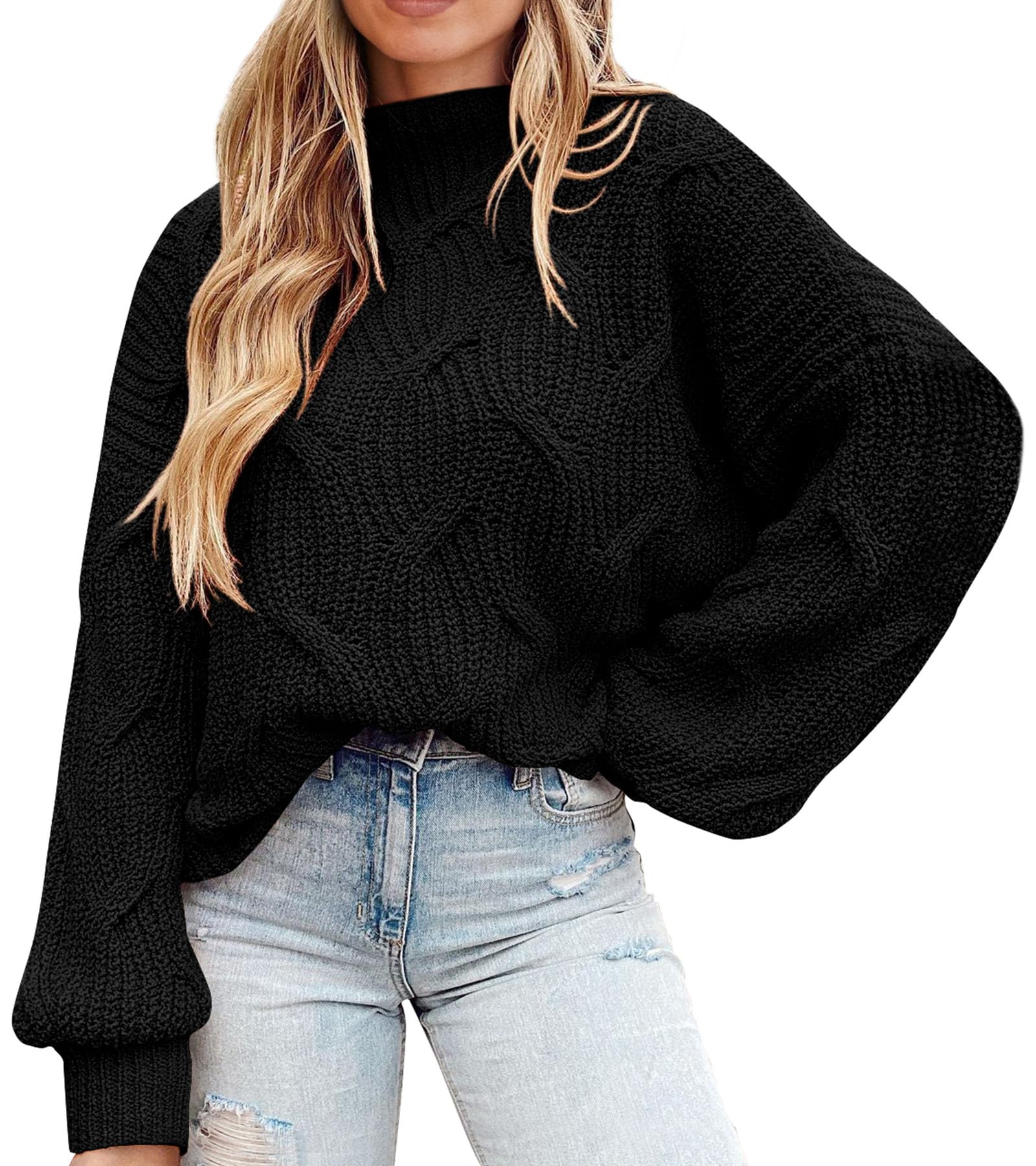 PRETTYGARDEN Women's Fall Oversized Pullover Sweaters Casual Crewneck Long Sleeve Chunky Cable Knit Blouse Top