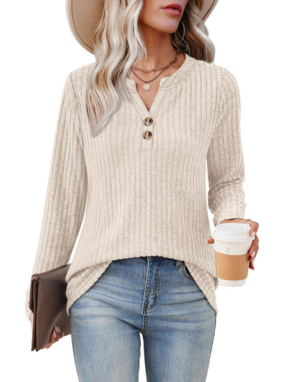 SAMPEEL Womens Sweaters Lightweight Long Sleeve Shirts V Neck Tops with Button Fall Outfits 2025