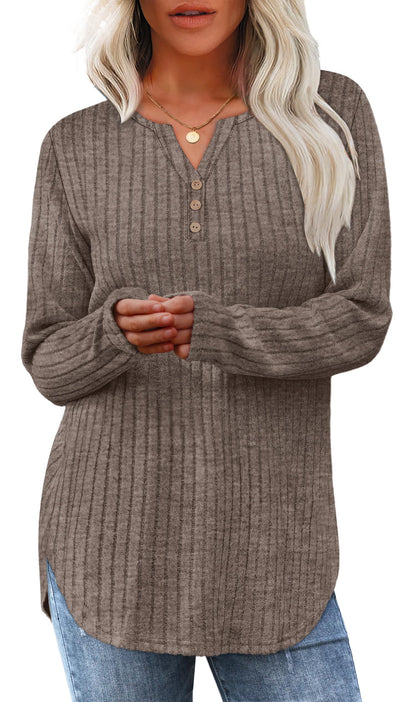 WIHOLL Sweaters for Women 2025 Long Sleeve Tops Fall Clothes Fashion Clothing V Neck Button Down Winter Thermal Shirts