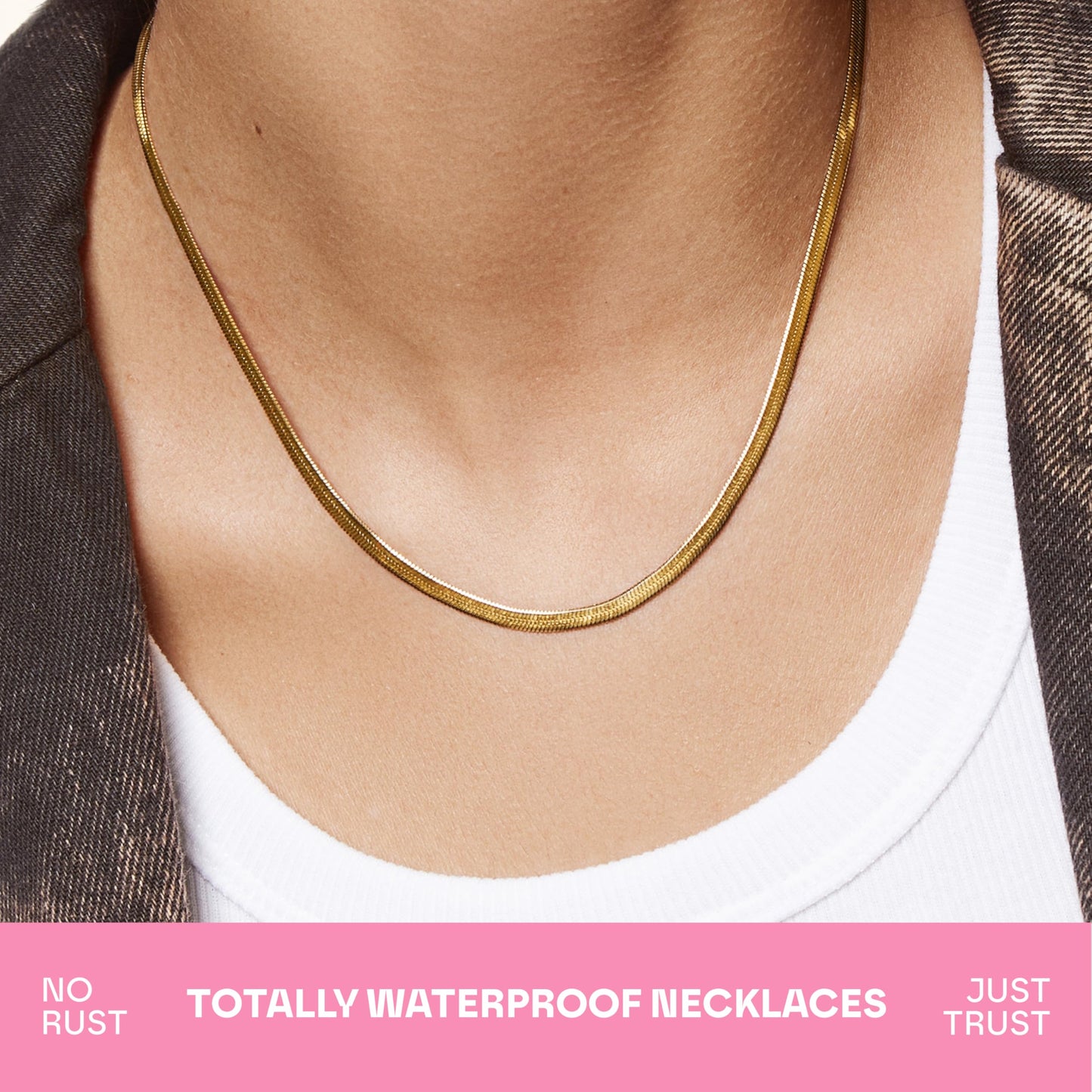 Hey Harper Nassau Necklace - Waterproof & Sweatproof Simple Womens Necklaces for Everyday Wear - Silver, Rose Gold, Gold Necklaces for Women - Stainless Steel Necklace - Herringbone Chain with 14k Golden Color PVD Coating - Necklaces for Women Trendy