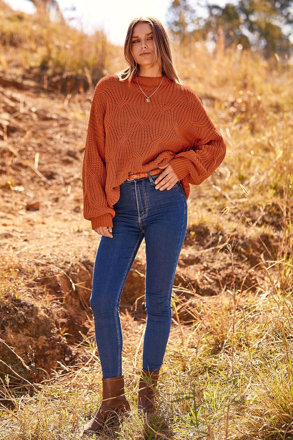 PRETTYGARDEN Women's Fall Oversized Pullover Sweaters Casual Crewneck Long Sleeve Chunky Cable Knit Blouse Top