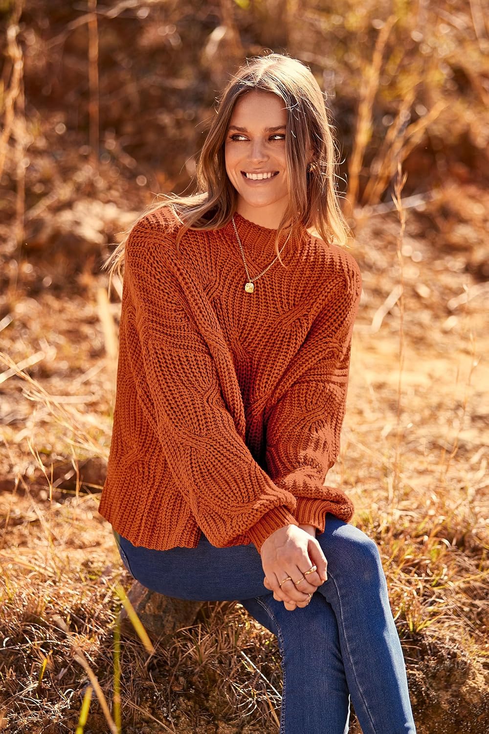 PRETTYGARDEN Women's Fall Oversized Pullover Sweaters Casual Crewneck Long Sleeve Chunky Cable Knit Blouse Top