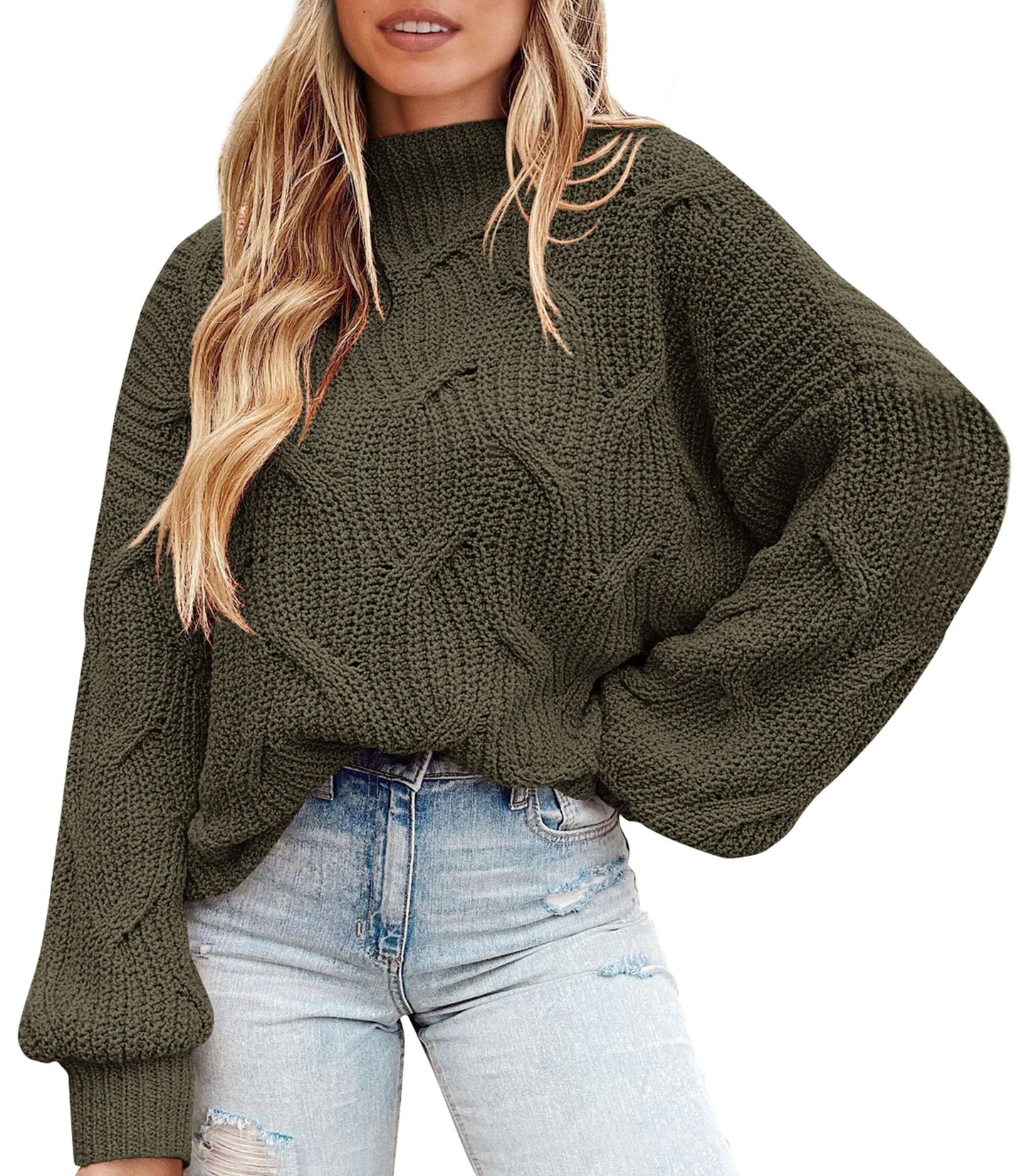 PRETTYGARDEN Women's Fall Oversized Pullover Sweaters Casual Crewneck Long Sleeve Chunky Cable Knit Blouse Top