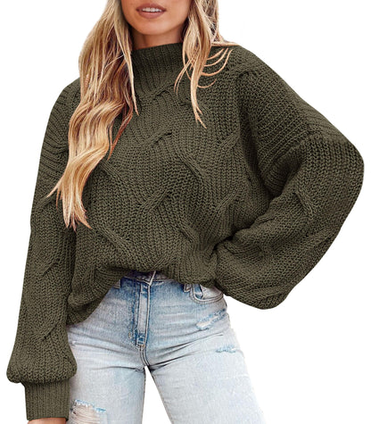PRETTYGARDEN Women's Fall Oversized Pullover Sweaters Casual Crewneck Long Sleeve Chunky Cable Knit Blouse Top