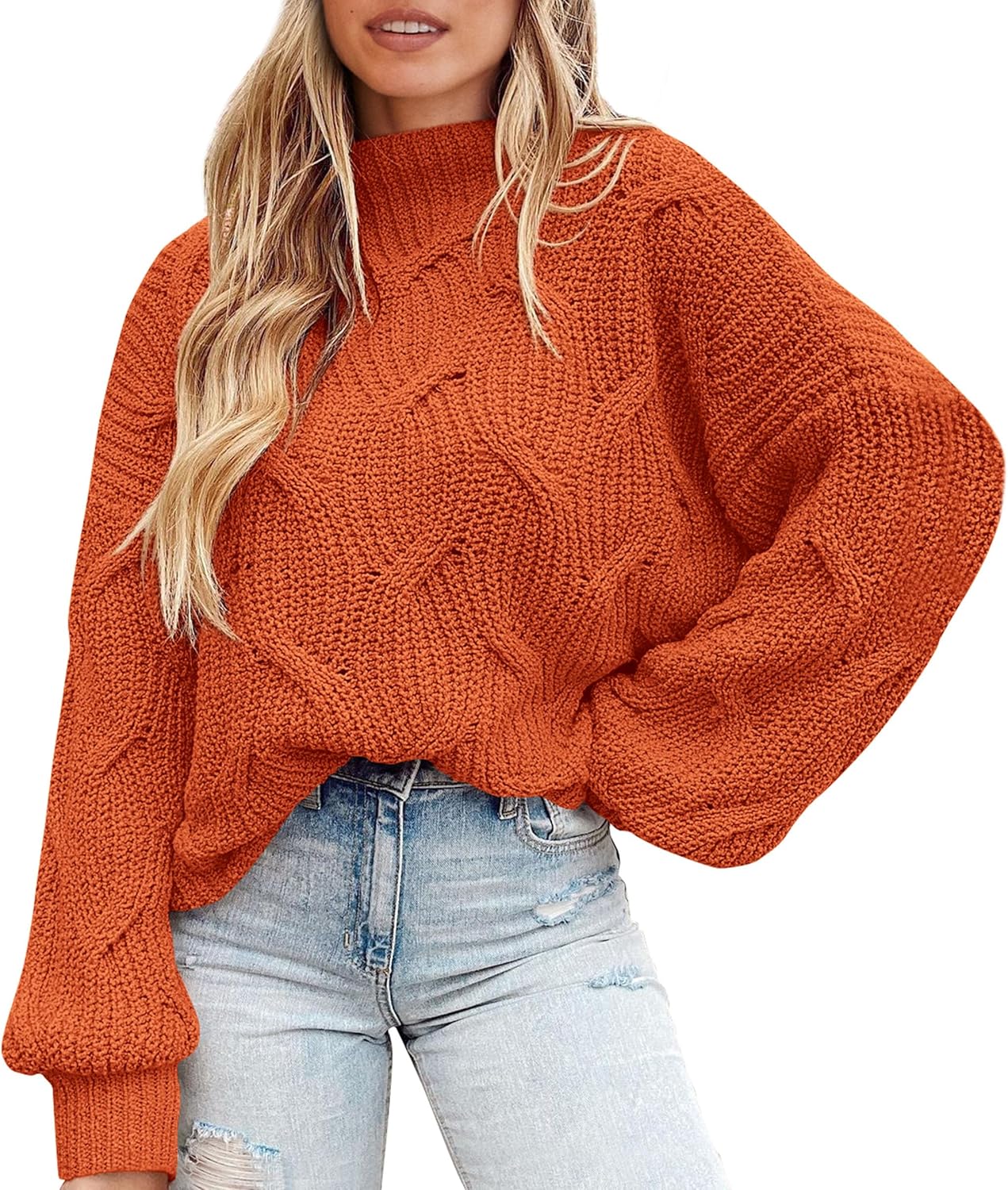 PRETTYGARDEN Women's Fall Oversized Pullover Sweaters Casual Crewneck Long Sleeve Chunky Cable Knit Blouse Top