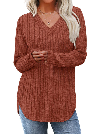 WIHOLL Long Sleeve Shirts for Women V Neck Tops Tunic Fall Winter Sweaters 2025 Clothes