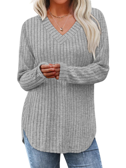 WIHOLL Long Sleeve Shirts for Women V Neck Tops Tunic Fall Winter Sweaters 2025 Clothes