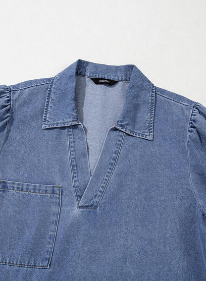 Dokotoo Denim Dress for Women Fashion Fall Casual Babydoll 2025 V Neck 3/4 Puff Sleeve Jean Dresses