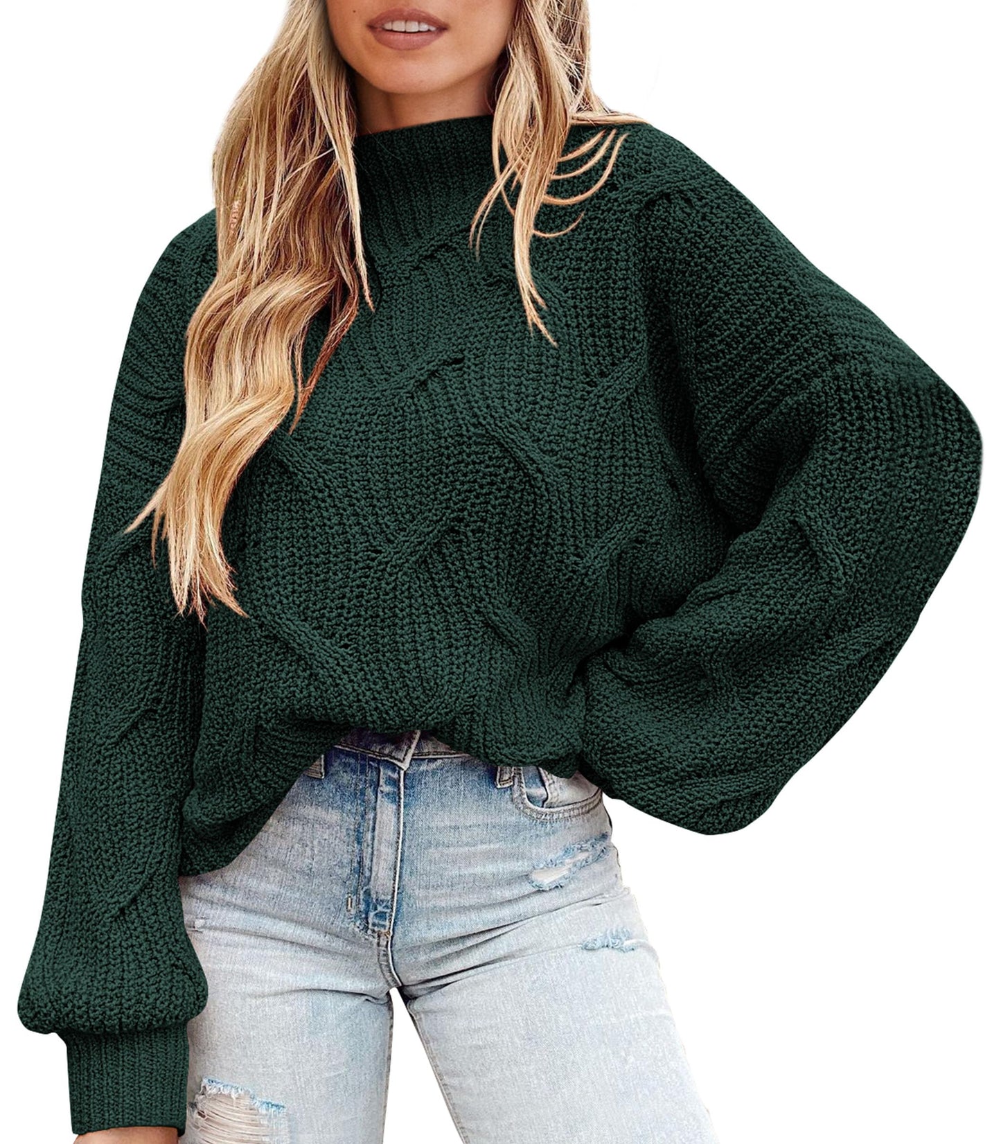 PRETTYGARDEN Women's Fall Oversized Pullover Sweaters Casual Crewneck Long Sleeve Chunky Cable Knit Blouse Top
