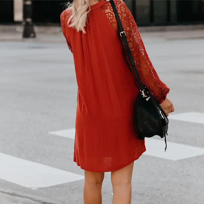 2020 Amazon Bestselling Red Lace-Trimmed Dress